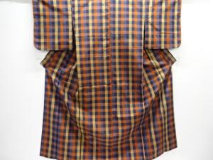 格子織り出し手織り紬着物アンサンブル